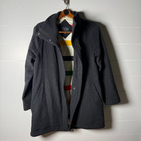 Pendleton Wool Dark Gray Coat Crest Campbell Cascade Signature Stripe Interior M - Picture 1 of 14